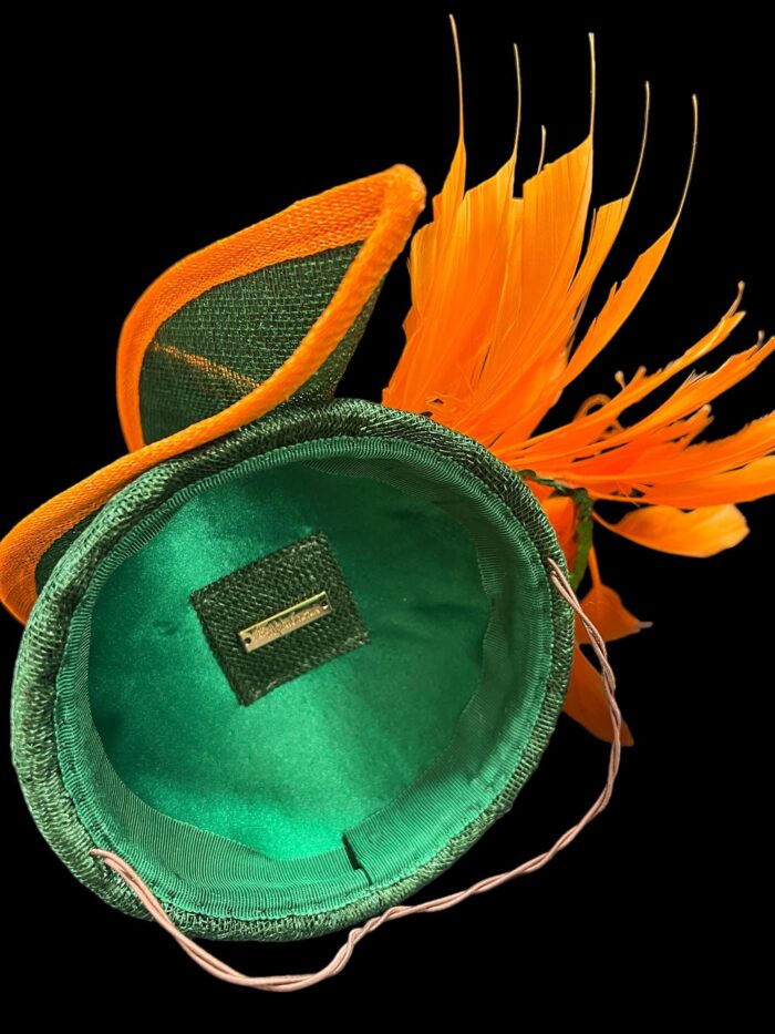 il_fullxfull.6225435390_nleq Green & Orange Sinamay Fascinator: Swarovski Crystal Ascot Hat - Tracie