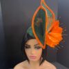 il_fullxfull.6225459792_hgp2 Green & Orange Sinamay Fascinator: Swarovski Crystal Ascot Hat - Tracie