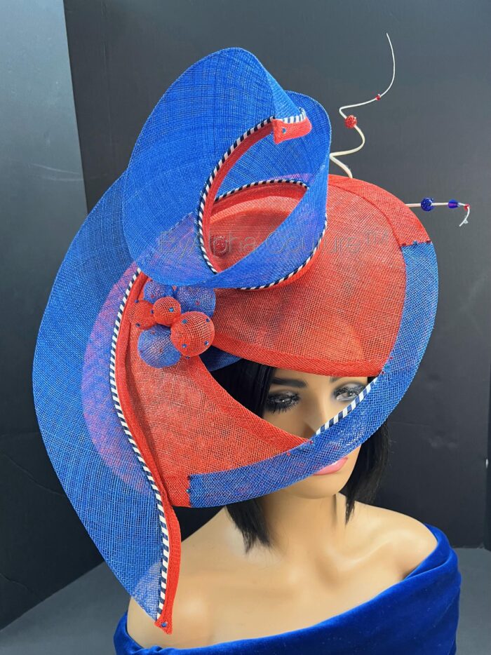 Sculpted Red and Blue Hatinator: Derby Tea Party Headpiece