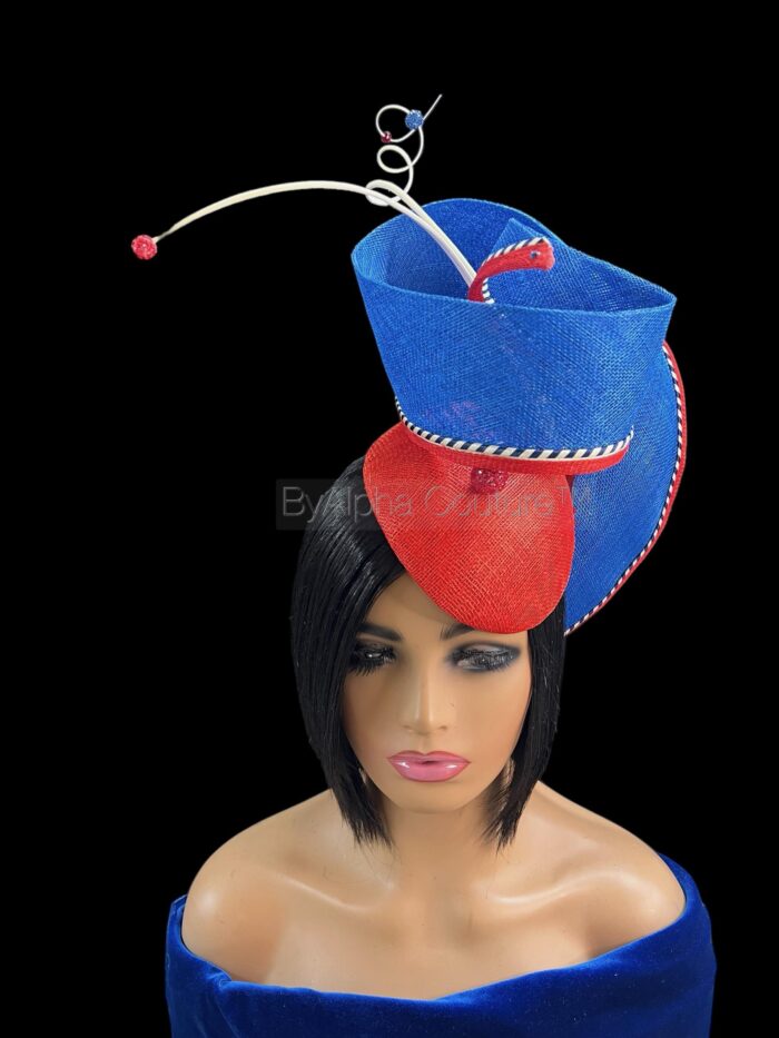 Sculptural Red & Blue Fascinator: Derby Tea Party Hat - Alice