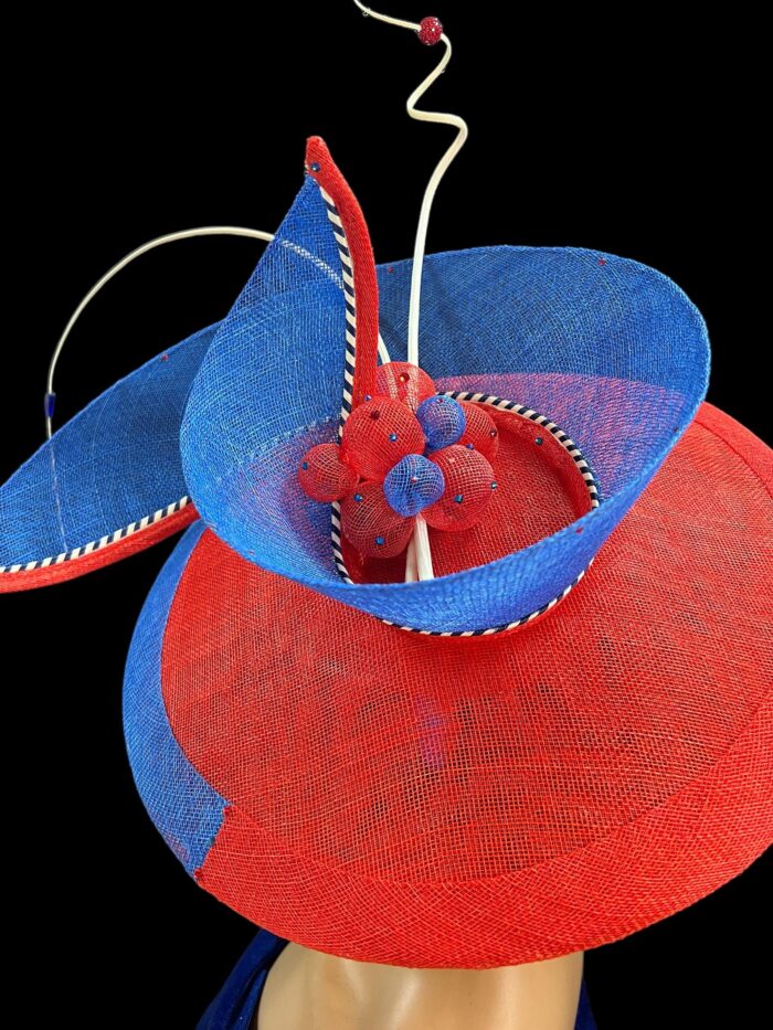Red and Blue Swirl Hatinator: Ascot Ladies Day, Mother of Bride - Carol