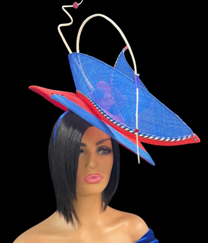 Red and Blue Swirl Hatinator: Ascot Ladies Day, Mother of Bride - Carol