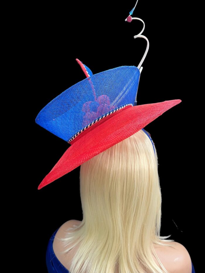 Red and Blue Swirl Hatinator: Ascot Ladies Day, Mother of Bride - Carol