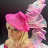 Ruffled Kentucky Derby "Rebecca" Hatinator: Handmade Teal & Pink Headpiece