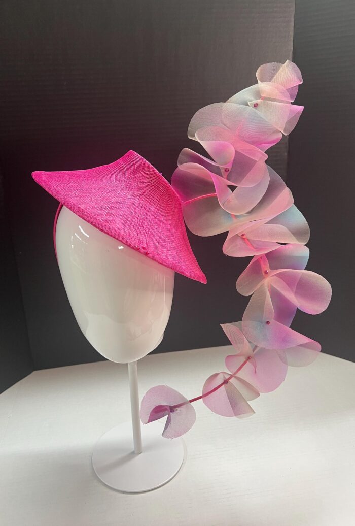 Ruffled Kentucky Derby "Rebecca" Hatinator: Handmade Teal & Pink Headpiece