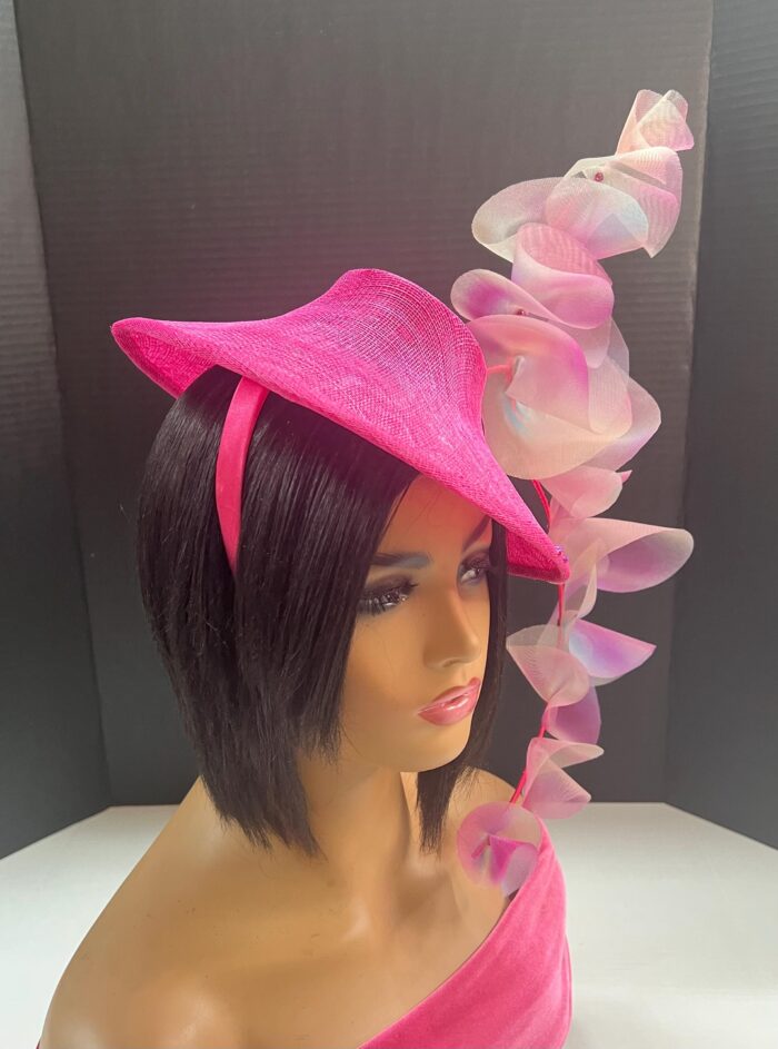 Ruffled Kentucky Derby "Rebecca" Hatinator: Handmade Teal & Pink Headpiece