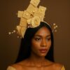 Ariyike - Gold Fascinator with Pearls & Crystal Sprays. Handmade Church Wedding Headpiece.