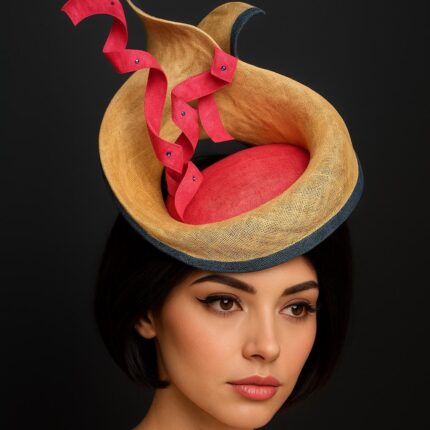 Serpentina Royale Sculptural Straw Fascinator. Statement Headpiece for Weddings, Races & Couture Events. Beret Hat