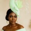 Adinkra Flame Mint. Green Feather Fascinator. Pearl & Crystal Derby Hat