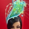 Claudia - Aqua & Lemon Couture Fascinator.  Sinamay Hat with Feather Spray.