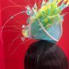 Claudia - Aqua & Lemon Couture Fascinator.  Sinamay Hat with Feather Spray.