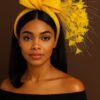 il_fullxfull.7085767106_hewu Yellow Feather Fascinator: Silk Abaca Knot Headband, Derby Hat - Zoranda yellow