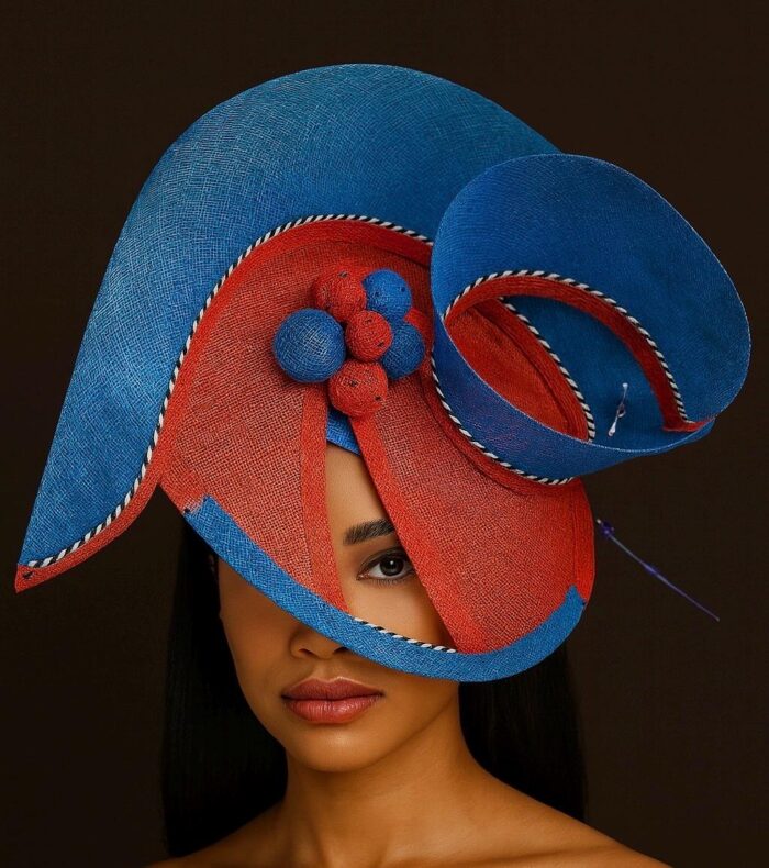 Sculpted Red and Blue Hatinator: Derby Tea Party Headpiece