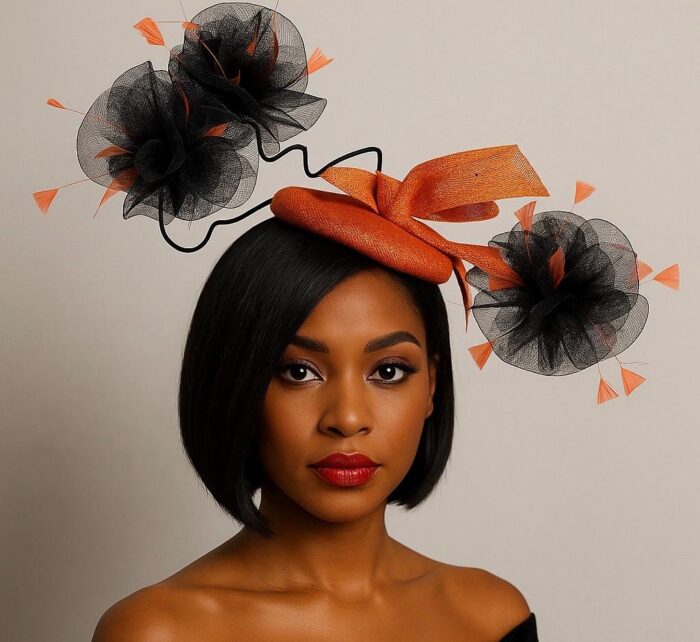 il_fullxfull.7086501930_etv6 Zawadi - Burnt Orange Sculptural Fascinator: Race Day Derby Hat.