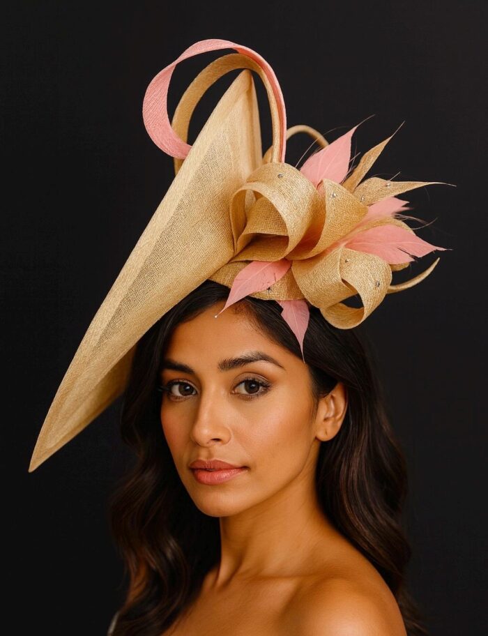 Champagne Blush “Cynthia” Hatinator: Crystal Feather Fascinator, Ascot Races Headpiece.