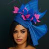 Sculptural Abaca Silk Fascinator: UK Blue & Fuchsia Statement Hat - Cassie