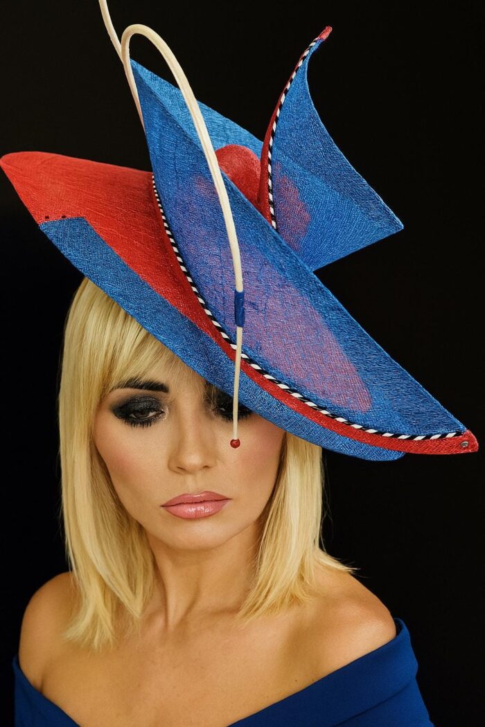 Red and Blue Swirl Hatinator: Ascot Ladies Day, Mother of Bride - Carol