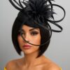 Diana - Black Pillbox Hat Fascinator.  Satin Loops, Feather Mount, Swarovski Crystals.