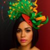 Jackie - Orange & Green Sinamay Fascinator: Handmade Statement Headpiece