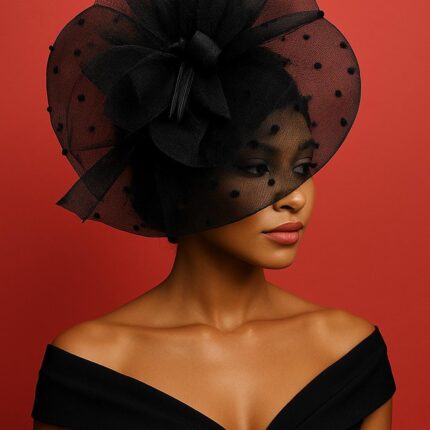 Adobea - Black Polka Dot Fascinator Hat.  Formal Church Headpiece.