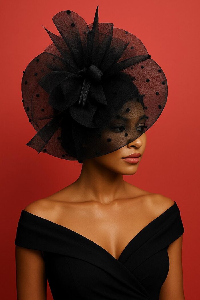 il_fullxfull.7129108725_tghp Adobea - Black Polka Dot Fascinator Hat. Formal Church Headpiece.