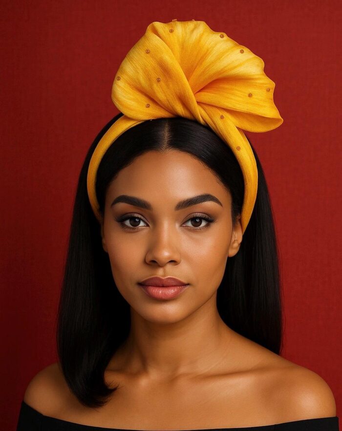 Sun Whisper - Yellow Silk Abaca Knotted Headband - Statement Headpiece