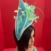 Claudia - Aqua & Lemon Couture Fascinator.  Sinamay Hat with Feather Spray.