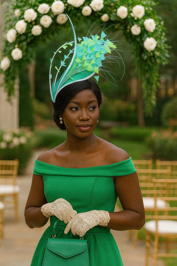 Claudia - Aqua & Lemon Couture Fascinator.  Sinamay Hat with Feather Spray.