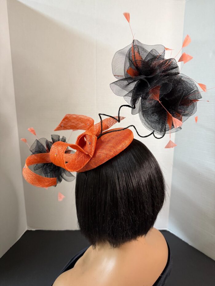 il_fullxfull.7134458015_p93a Zawadi - Burnt Orange Sculptural Fascinator: Race Day Derby Hat.