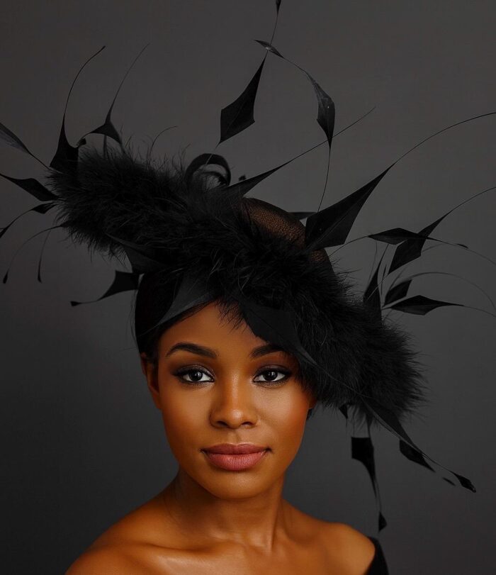 Nyra - Black Sculpted Feather Hatinator: Formal Occasion Headpiece