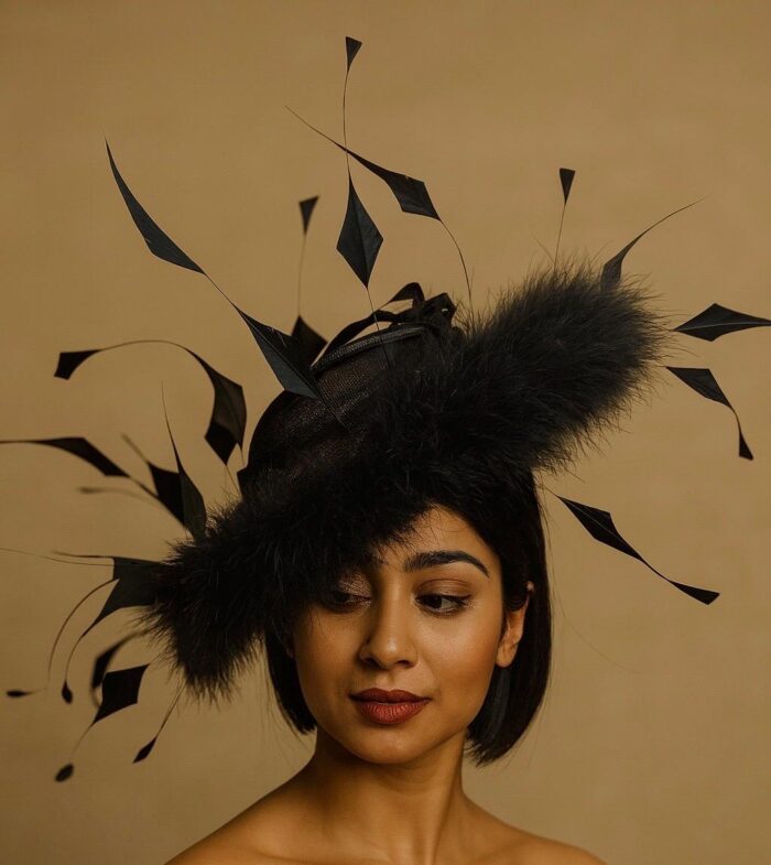 Nyra - Black Sculpted Feather Hatinator: Formal Occasion Headpiece
