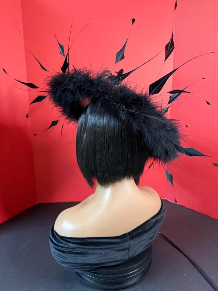 Nyra - Black Sculpted Feather Hatinator: Formal Occasion Headpiece