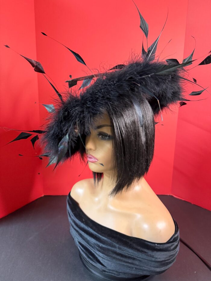 Nyra - Black Sculpted Feather Hatinator: Formal Occasion Headpiece