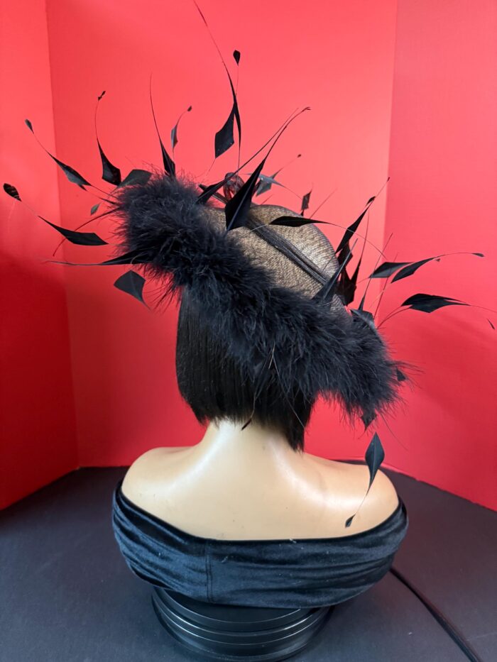 Nyra - Black Sculpted Feather Hatinator: Formal Occasion Headpiece