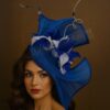 Jada - Blue Abaca Fascinator. Hand-Sculpted Silk Headpiece with Swarovski Crystals.