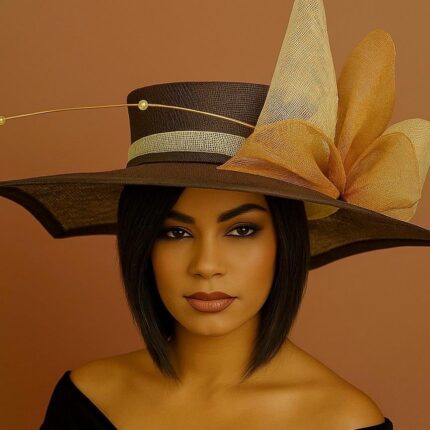 Sinamay Square Brim Hatinator – Chocolate Brown, Pearl Quill