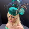 Ayoka - Teal Green Pillbox Fascinator: Peacock Feather & Gold Accent - Ascot, Wedding