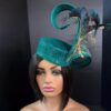 Ayoka - Teal Green Pillbox Fascinator: Peacock Feather & Gold Accent - Ascot, Wedding