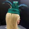 Ayoka - Teal Green Pillbox Fascinator: Peacock Feather & Gold Accent - Ascot, Wedding