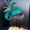 Ayoka - Teal Green Pillbox Fascinator: Peacock Feather & Gold Accent - Ascot, Wedding