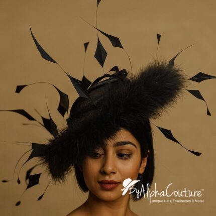 Nyra - Black Sculpted Feather Hatinator: Formal Occasion Headpiece