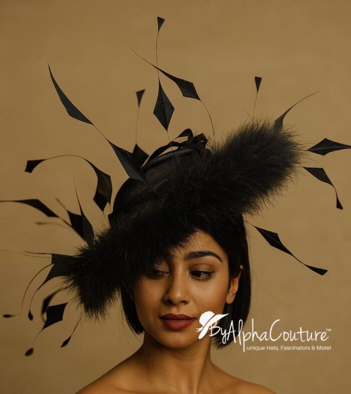 Nyra - Black Sculpted Feather Hatinator: Formal Occasion Headpiece