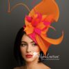 Tropique Fleur - Orange & Fuschia Feather Fascinator. Silk Abaca Wedding Headpiece.