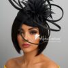 Diana - Black Pillbox Hat Fascinator.  Satin Loops, Feather Mount, Swarovski Crystals.