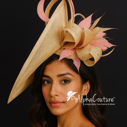 Champagne Blush “Cynthia” Hatinator: Crystal Feather Fascinator, Ascot Races Headpiece.