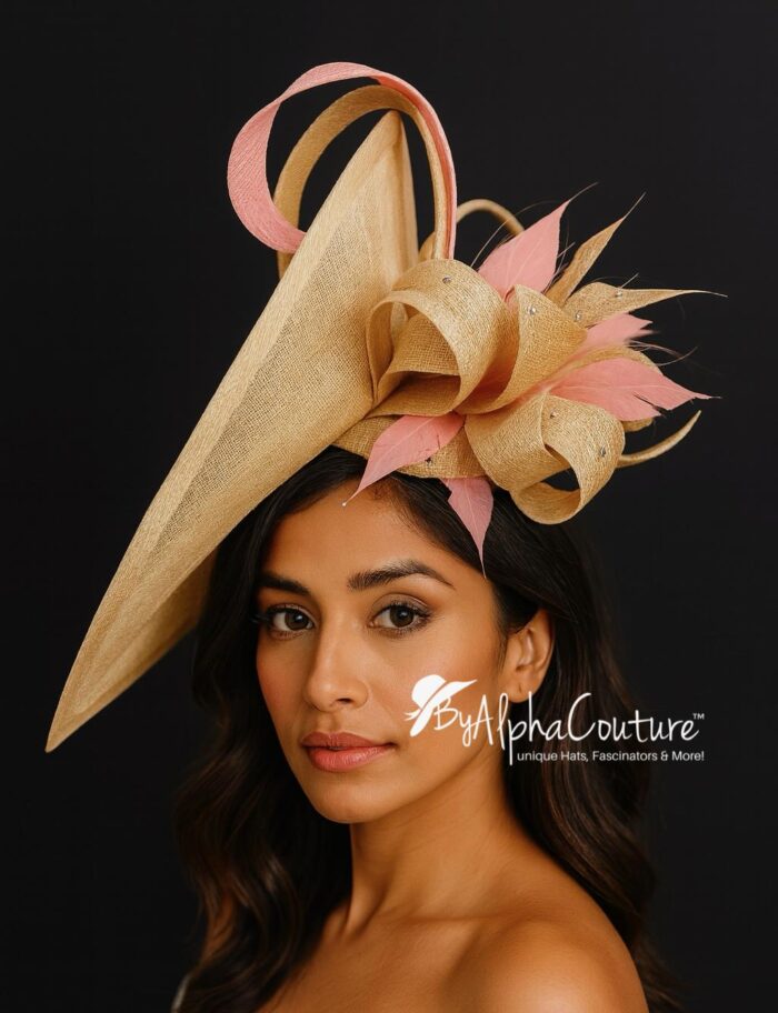 Champagne Blush “Cynthia” Hatinator: Crystal Feather Fascinator, Ascot Races Headpiece.