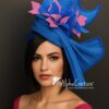 Sculptural Abaca Silk Fascinator: UK Blue & Fuchsia Statement Hat - Cassie