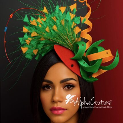 Jackie - Orange & Green Sinamay Fascinator: Handmade Statement Headpiece