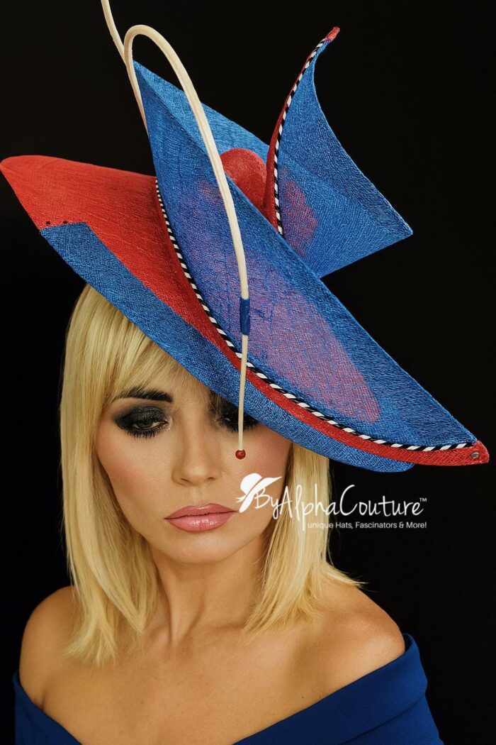 Red and Blue Swirl Hatinator: Ascot Ladies Day, Mother of Bride - Carol