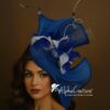 Jada - Blue Abaca Fascinator. Hand-Sculpted Silk Headpiece with Swarovski Crystals.